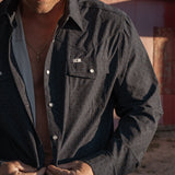 The Collin in Black- Long Sleeve Snap Shirt