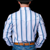 The Tristan Long Sleeve Pearl Snap Shirt in Blue