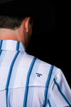 The Tristan Long Sleeve Pearl Snap Shirt in Blue