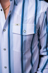 The Tristan Long Sleeve Pearl Snap Shirt in Blue