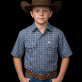 Kid's Emerson Blue Short Sleeve Pearl Snap