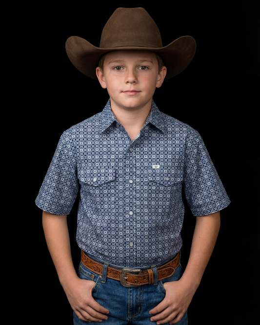 Kid's Emerson Blue Short Sleeve Pearl Snap
