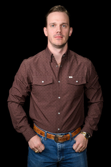 The Collin in Brown- Long Sleeve Snap Shirt (FINAL SALE)