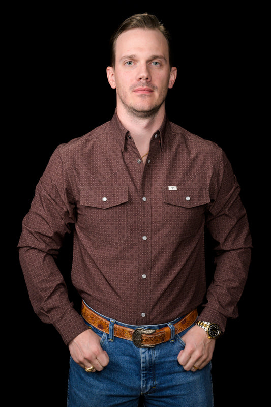 The Collin in Brown- Long Sleeve Snap Shirt (FINAL SALE)
