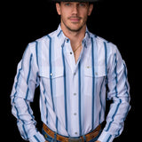 The Tristan Long Sleeve Pearl Snap Shirt in Blue