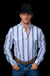 The Tristan Long Sleeve Pearl Snap Shirt in Blue