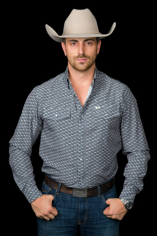 The Clark Long Sleeve Pearl Snap Shirt in Grey