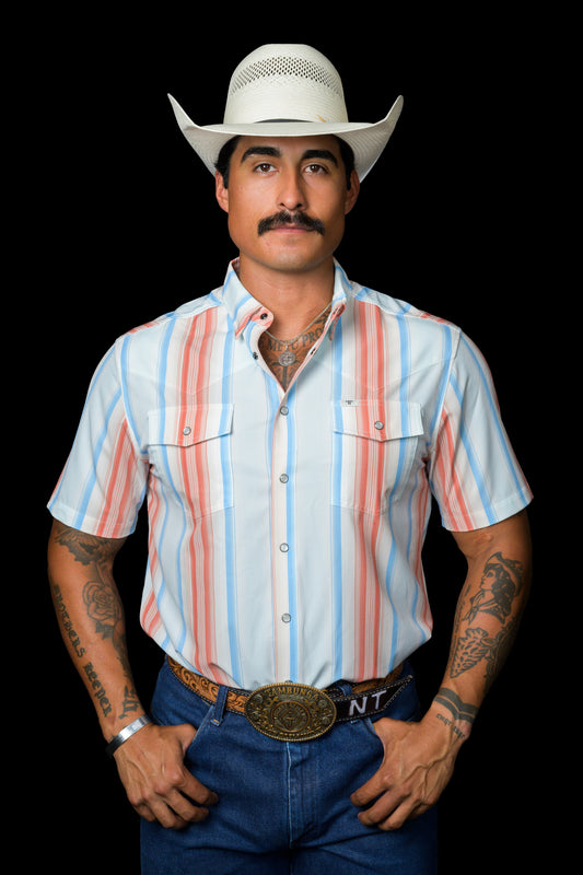 The Harrison in Salmon - Short Sleeve Pearl Snap Shirt (FINAL SALE)