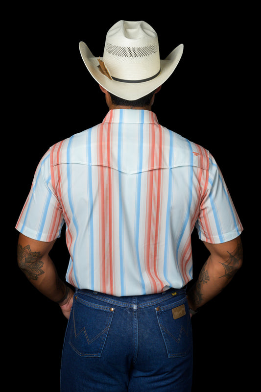 The Harrison in Salmon - Short Sleeve Pearl Snap Shirt (FINAL SALE)
