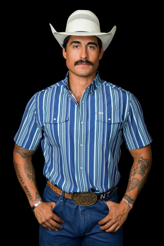 The James in Blue - Short Sleeve Pearl Snap Shirt (FINAL SALE)