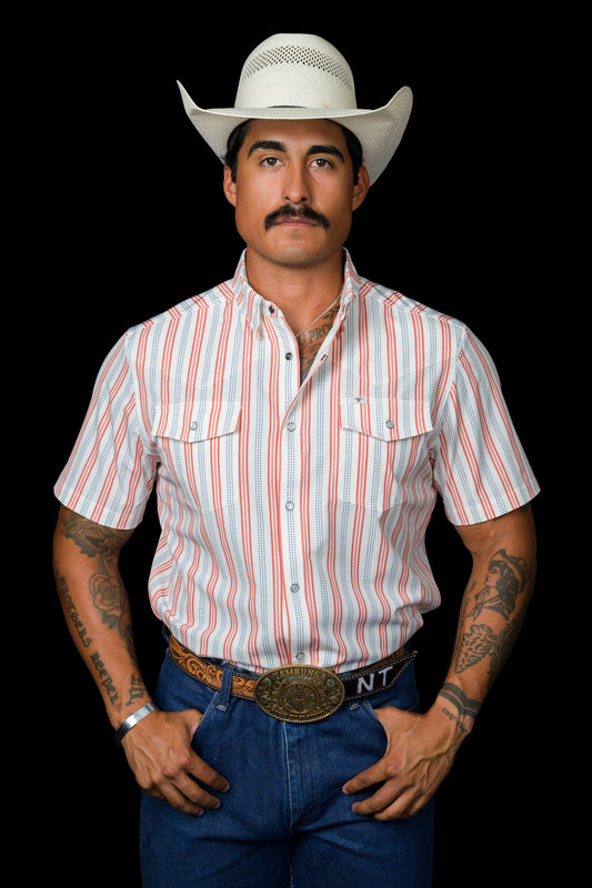 The Jake in Salmon - Short Sleeve Pearl Snap Shirt (FINAL SALE)