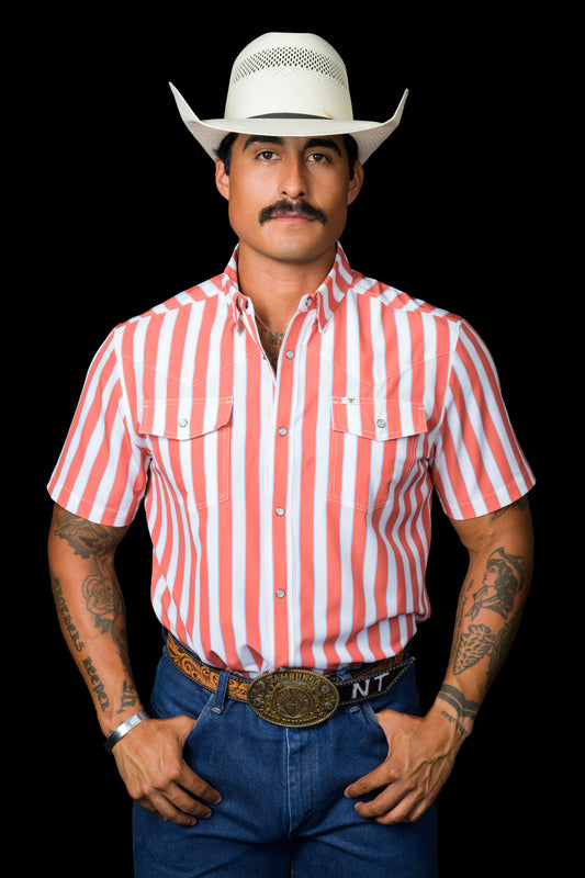 The Liam in Salmon - Short Sleeve Pearl Snap Shirt (FINAL SALE)