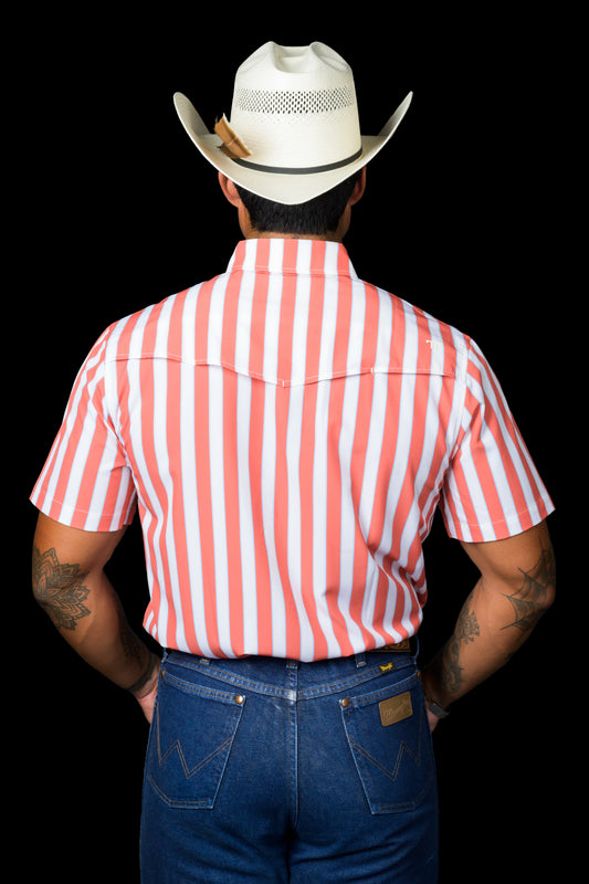 The Liam in Salmon - Short Sleeve Pearl Snap Shirt (FINAL SALE)