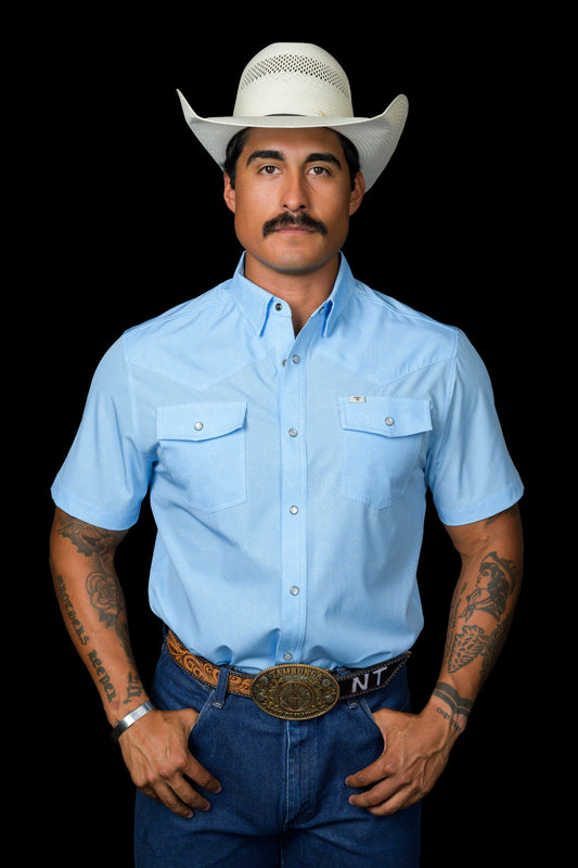 The Carson in Light Blue - Short Sleeve Pearl Snap Shirt