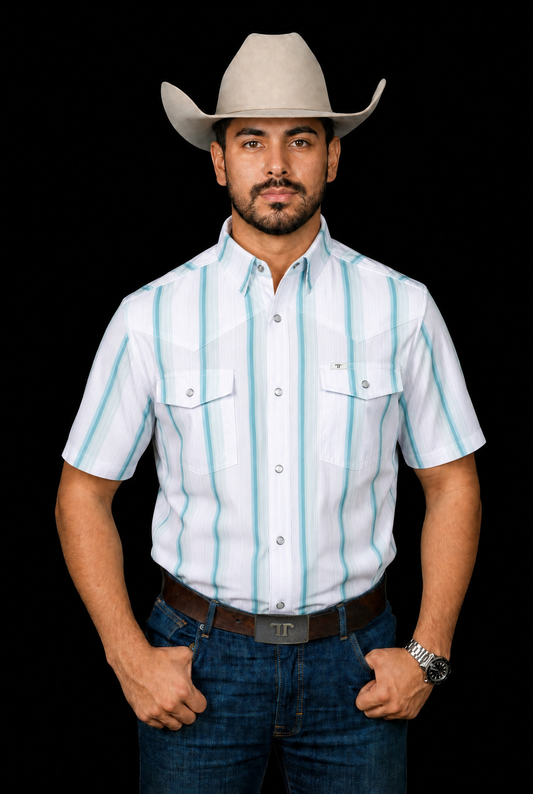 The Tristan in Grey Green - Short Sleeve Pearl Snap Shirt (FINAL SALE)
