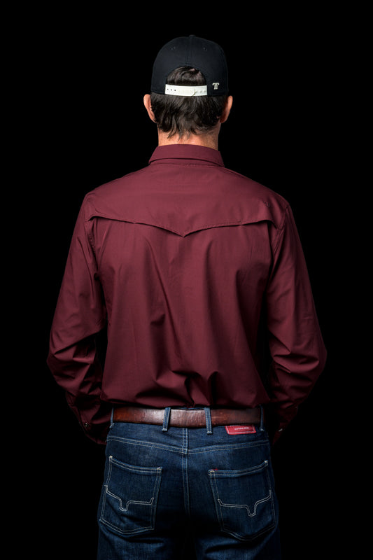CORE - Men's Maroon Long Sleeve Pearl Snap Shirt