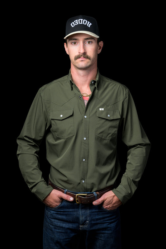 CORE - Men's Olive Green Long Sleeve Snap Shirt