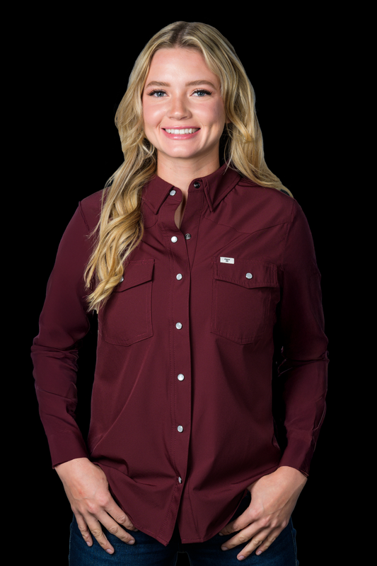 CORE - Women's Maroon Long Sleeve Pearl Snap Shirt