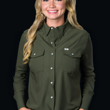 CORE - Women's Olive Green Long Sleeve Snap Shirt