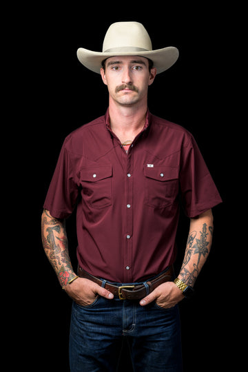 CORE - Men's Maroon Short Sleeve Pearl Snap Shirt