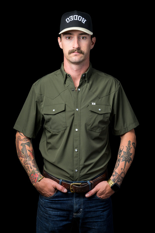 CORE - Men's Olive Green Short Sleeve Snap Shirt