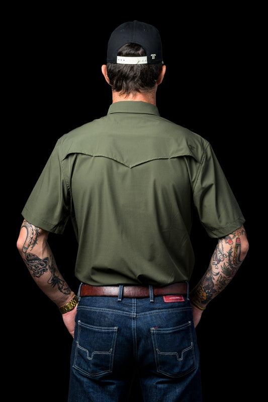 CORE - Men's Olive Green Short Sleeve Pearl Snap Shirt