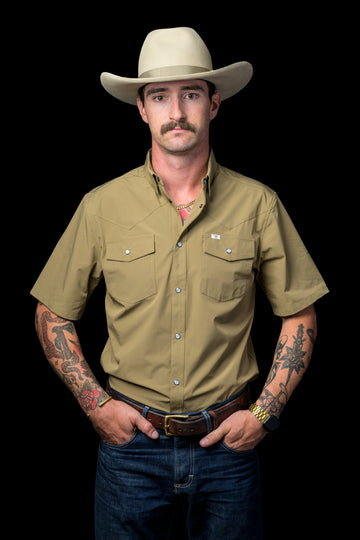 CORE - Men's Khaki Short Sleeve Pearl Snap Shirt