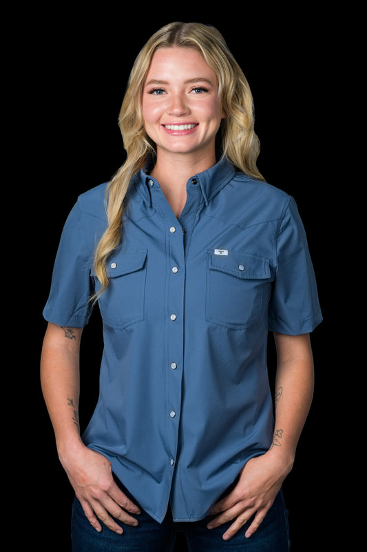 CORE - Women's Blue Short Sleeve Pearl Snap Shirt