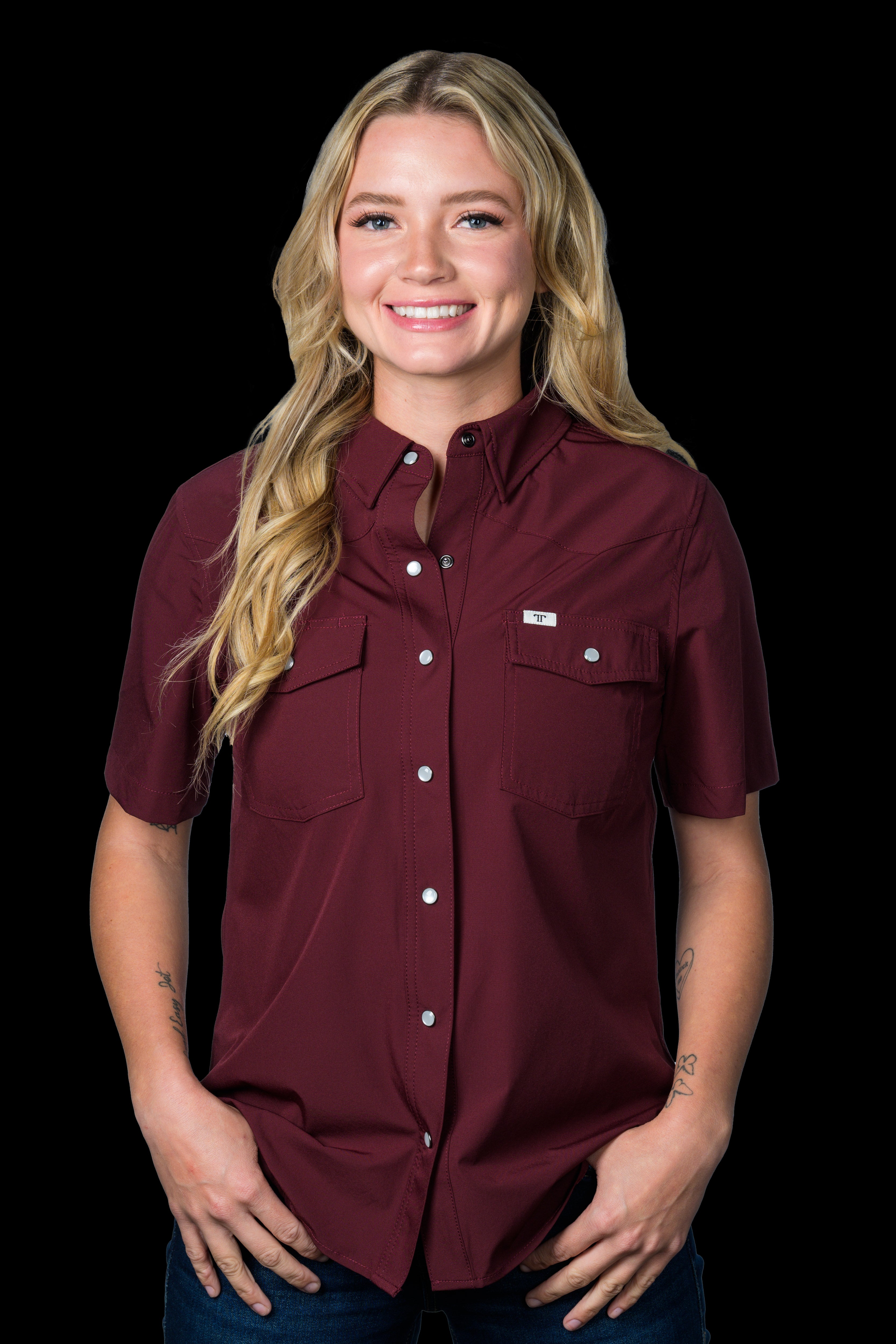 Ferrell Women's CORE Maroon Short Sleeve Western Shirt XXLarge