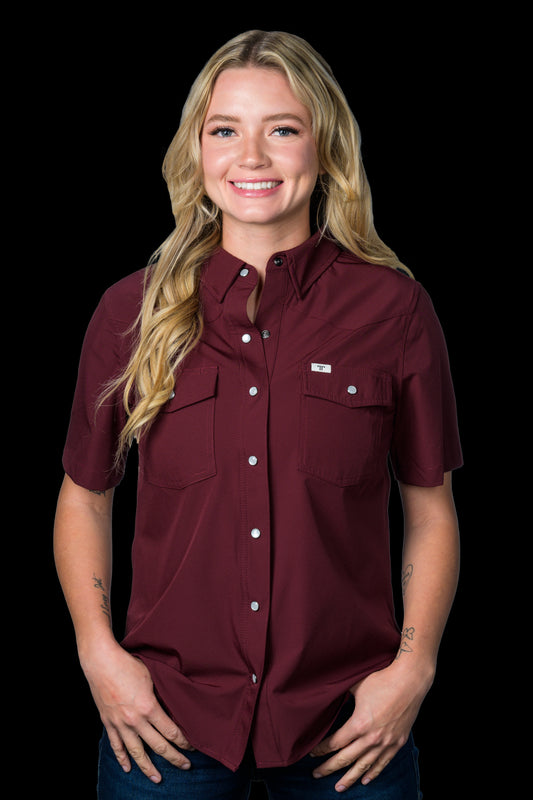 CORE - Women's Maroon Short Sleeve Pearl Snap Shirt