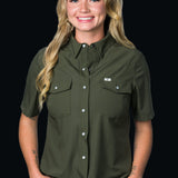 CORE - Women's Olive Green Short Sleeve Snap Shirt