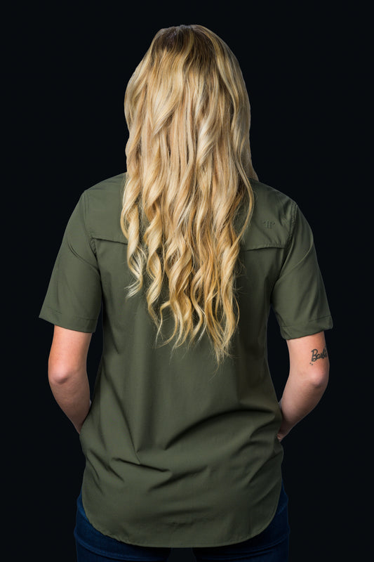 CORE - Women's Olive Green Short Sleeve Pearl Snap Shirt