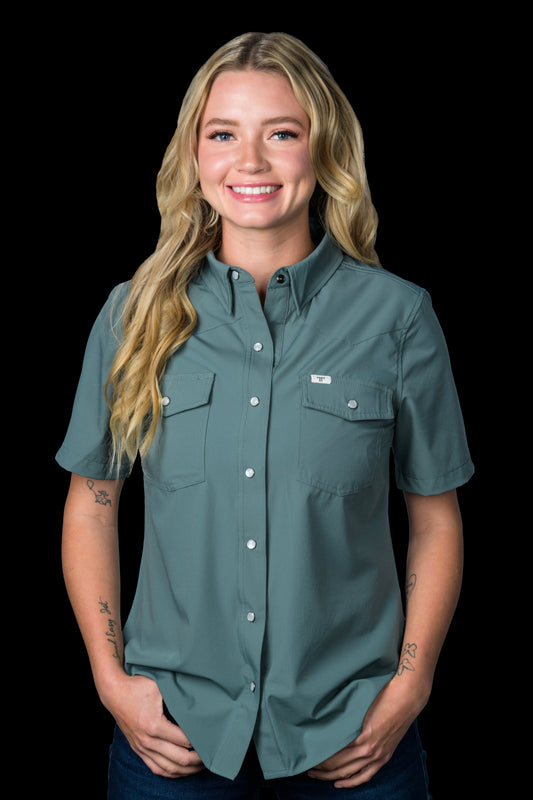 CORE - Women's Aqua Short Sleeve Pearl Snap Shirt
