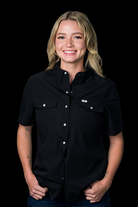CORE - Women's Black Short Sleeve Pearl Snap Shirt