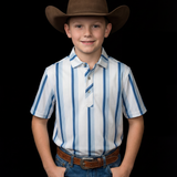Kid's Tristan Polo in Blue Short Sleeve Pearl Snap Shirt