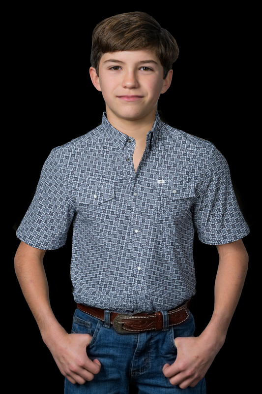 Kid's Colton in Blue Short Sleeve Pearl Snap