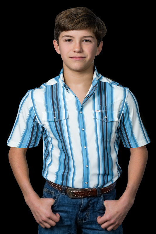 Kid's Harrison in Blue Short Sleeve Pearl Snap