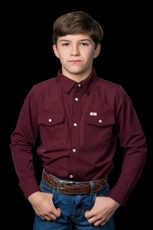 CORE - Kid's Maroon Long Sleeve Pearl Snap Shirt