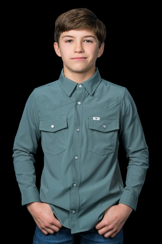 CORE - Kid's Aqua Long Sleeve Pearl Snap Shirt