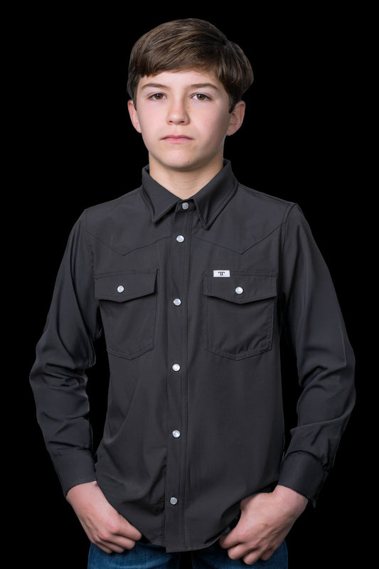 CORE - Kid's Grey Long Sleeve Pearl Snap Shirt