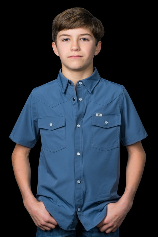 CORE - Kid's Blue Short Sleeve Pearl Snap Shirt