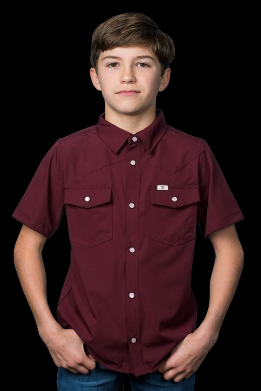 CORE - Kid's Maroon Short Sleeve Pearl Snap Shirt