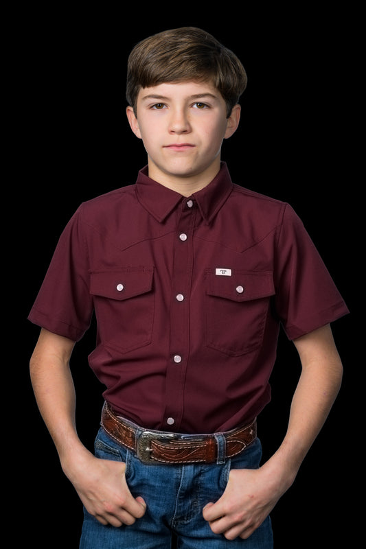 CORE - Kid's Maroon Short Sleeve Pearl Snap Shirt