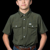 CORE - Kid's Olive Green Short Sleeve Snap Shirt