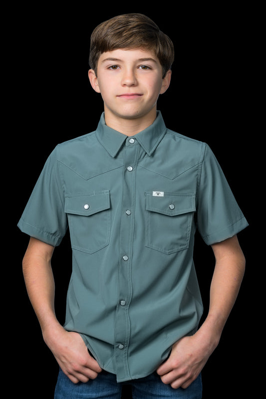CORE - Kid's Aqua Short Sleeve Pearl Snap Shirt