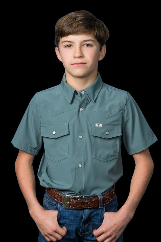 CORE - Kid's Aqua Short Sleeve Pearl Snap Shirt