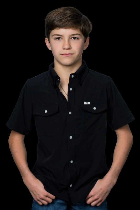 CORE - Kid's Black Short Sleeve Pearl Snap Shirt