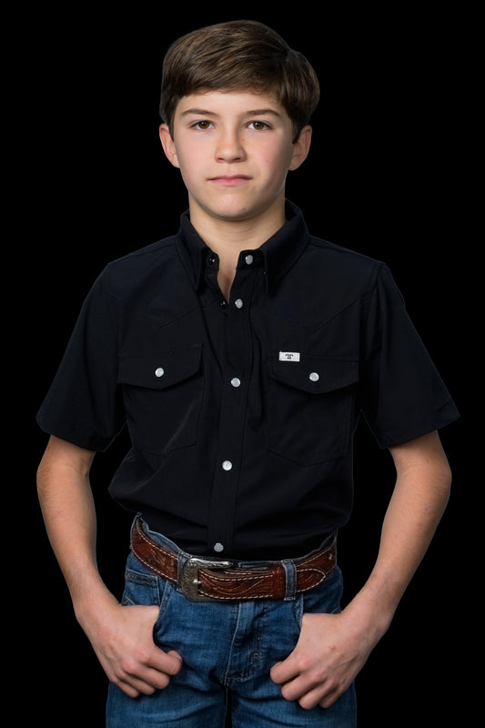 CORE - Kid's Black Short Sleeve Pearl Snap Shirt