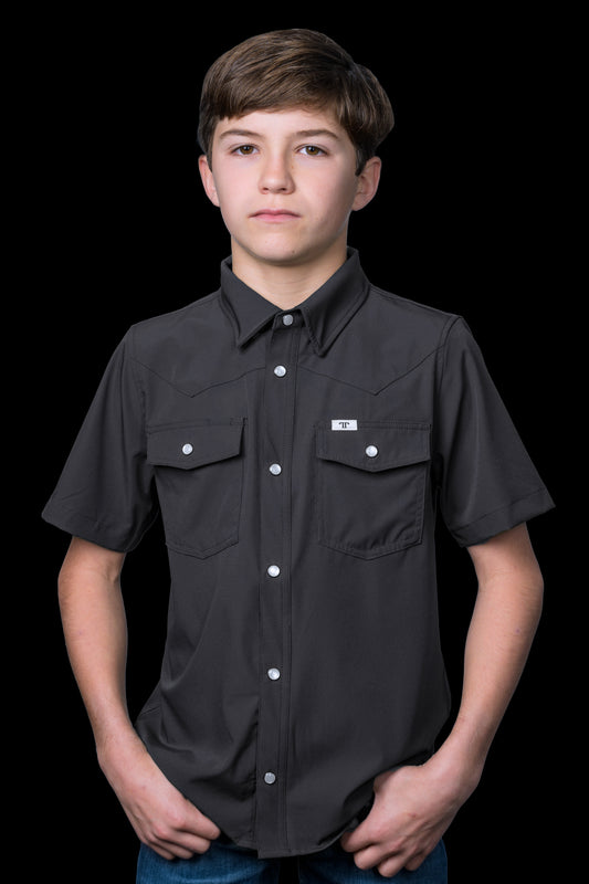 CORE - Kid's Grey Short Sleeve Pearl Snap Shirt