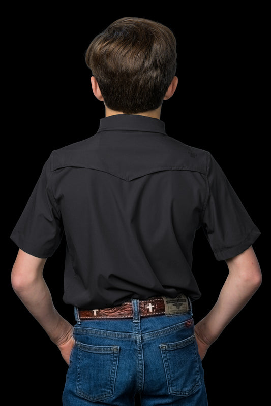 CORE - Kid's Grey Short Sleeve Pearl Snap Shirt